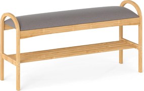Banco sapateira 100,5 x 31 x 51 cm com almofada de bambu e estante de arrumação para entrada, corredor ou quarto cinzento