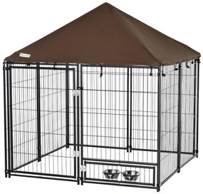 PawHut Parque para Cães com Toldo Suporte Giratório 2 Tigelas Incluída