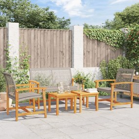 vidaXL 5 pcs conj. lounge para jardim vime PE e madeira acácia cinza
