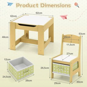 Conjunto de mesa e 2 cadeiras para crianças com caixas de armazenamento Verdes