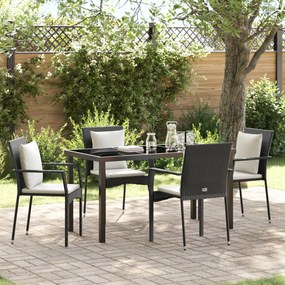 vidaXL Conjunto de Jantar Jardim de 5 Peças com Almofadas Preto Rattan Sintético