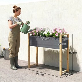 Floreira com pés 98 x 37 x 90 cm, floreira elevada com 4 orifícios de drenagem e tecido não tecido, cinzento