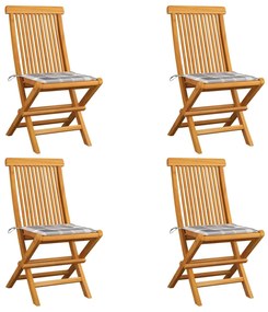 vidaXL Cadeiras de jardim c/ almofadões xadrez cinzento 4 pcs teca