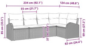 Conjunto de Sofá de Jardim de 5 Peças com Almofadas Cinza Claro Poli R