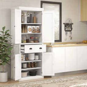 Armário de cozinha tipo aparador com várias opções de arrumação, prateleiras ajustáveis, 4 portas e gaveta grande, 76,2 x 40,2 x 183 cm, branco
