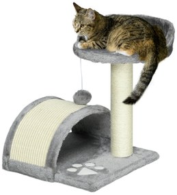 PawHut Arranhador para Gatos de 2 Níveis com Poste e Tapete de Arranhar Cama e Bola Suspensa 35,5x37x46 cm Cinza