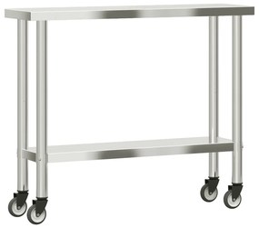 Mesa de trabalho de cozinha c/ rodas 110x30x85 cm aço inox.