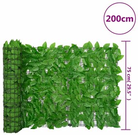 Tela de varanda com folhas verdes 200x75 cm