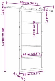 Porta Deslizante Castanho 80 x 208 cm Madeira de pinho maciça