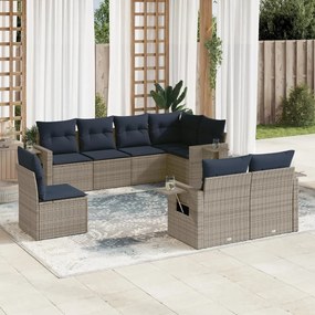 vidaXL 8 pcs conjunto sofás p/ jardim c/ almofadões vime PE cinzento
