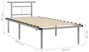 Estrutura de cama 90x200 cm metal cinzento