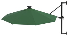 Guarda-sol para jardim de parede com luzes LED 300 cm verde