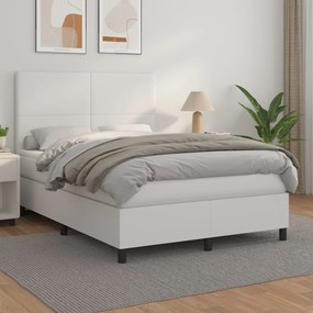 Cama com molas/colchão 140x190 cm couro artificial branco