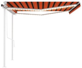 Toldo autom. LED e sensor de vento 4x3 m laranja e castanho