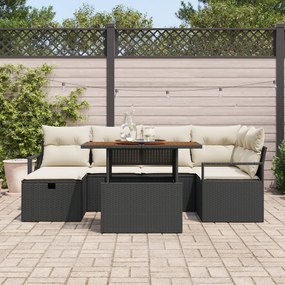 Conjunto de Sofás de Jardim vidaXL com Almofadas Preto Vime PE, Sofá d