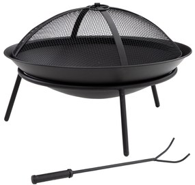 Outsunny Braseiro de Exterior Braseiro de Metal com Tampa Protetora de Faíscas e Atiçador para Varanda Campismo Ar Livre Ø47x33 cm Preto