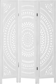 HOMCOM Biombo Dobrável de 3 Painéis de Madeira 120x170 cm Biombo Separador de Ambientes com Padrões Gravados Elegantes Branco | Aosom Portugal