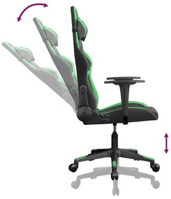 Cadeira gaming massagens couro artificial preto e verde