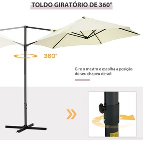 Outsunny Chapéu de Sol de Jardim Ø256x245cm Chapéu de Sol Excêntrico Rotação 360° com Abertura Manual e Base Cruzada para Pátio Varanda Exterior Bege