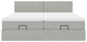 Estrutura cama otomana colchões 180x200cm veludo cinzento claro