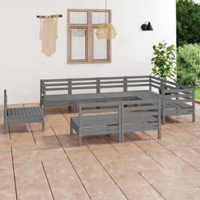 vidaXL 9 pcs conjunto lounge de jardim pinho maciço cinzento