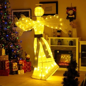 Anjo pré-iluminado Decoração de Natal artificial com 100 luzes LED 4 estacas de solo para jardim