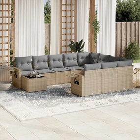 11 pcs conjunto sofás de jardim c/ almofadões vime PE bege