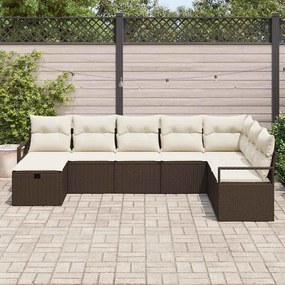 Conjunto de Sofá de Jardim de 8 Peças com Almofadas Marrom de Rattan