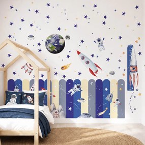Conjunto de decoração de parede para crianças - Aventura espacial com foguetões