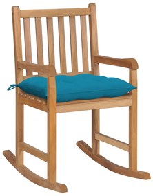 Cadeira de baloiço com almofadão azul-claro teca maciça