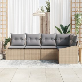 conjunto de jantar de jardim 5 peças com almofadas bege em rattan sint