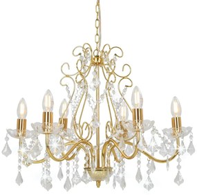 Lustre com contas de cristal 6 x E14 redondo dourado