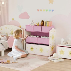 Estante Infantil para Brinquedos com 6 Caixas em Tecido Não Tecido Organizador de Brinquedos de 3 Níveis 63x30x66 cm Rosa