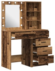 Conjunto de Mesa de Maquiagem 2 Peças com LED Madeira Velha Compensado