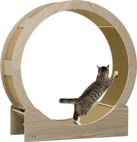 Roda de exercício para gatos, roda de corrida para gatos, com travão de segurança e tapete para arranhar removível e silencioso, 91 cm, castanho