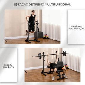 Suporte para Barras de Pesos com Largura e Altura Ajustáveis Suporte de Musculação com Estrutura de Aço 60-87x65x121-158 cm Preto