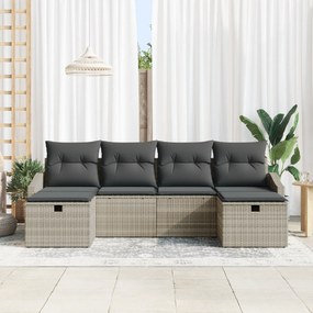 Conjunto de Sofá de Jardim de 6 Peças com Almofadas Cinza Claro em Rat