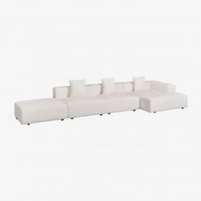 Sofá Modular Chaise Longue Canto Direito 3 Peças Com Puff (↔︎450 Cm) Bruna Bouclé Blanco - Sklum