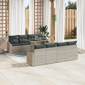 Conjunto de Sofá de Jardim com 7 Peças e Almofadas Cinza Claro em Poli