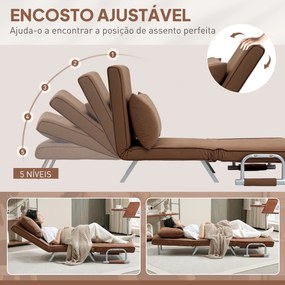 Sofá Cama Individual Sofá Cama Individual Sofá Reclinável com Almofada para Sala Quarto Carga 100 kg 65x69x80 cm Castanho