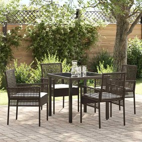 vidaXL Conjunto de Jantar de Jardim 5 Peças com Almofadas Castanho Rattan Sintético