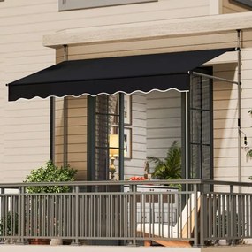 Toldo retrátil manual 2,5 m x 3 m Toldo exterior com altura ajustável Manivela e sem perfuração para janela Porta Terraço Preto