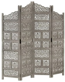 Biombo esculp mão 4 painéis 160x165cm mangueira maciça cinzento