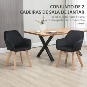 Conjunto de 2 Cadeiras de Sala de Jantar Modernas Cadeiras de Cozinha Estofadas em Veludo com Encosto Médio e Pés de Madeira de Borracha para Sala de