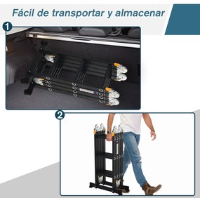 HOMCOM Escada multiuso portátil 5 em 1 Cavalete com 2 placas de plataf