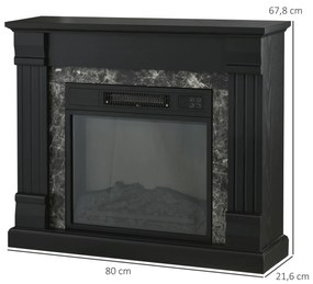 Lareira Elétrica 1800W com Efeito de Chama Realista e Proteção Contra Superaquecimento 80x21,6x67,8 cm Preto