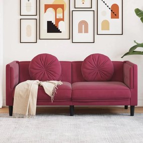 vidaXL Sofá com almofadões 2 lugares veludo vermelho tinto