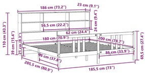Cama com estante sem colchão 180x200 cm pinho maciço