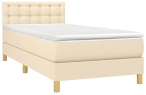 Cama box spring c/ colchão e LED 90x200 cm tecido cor creme