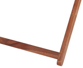 Conjunto 2 espreguiçadeiras madeira escura e 2 lonas brancas e padrão laranjas ANZIO Beliani